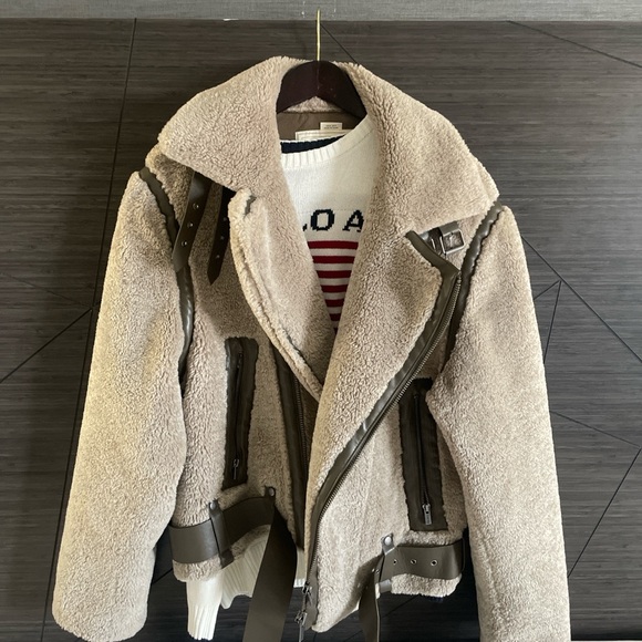 Man Shearling Jacket - Cream and Brown